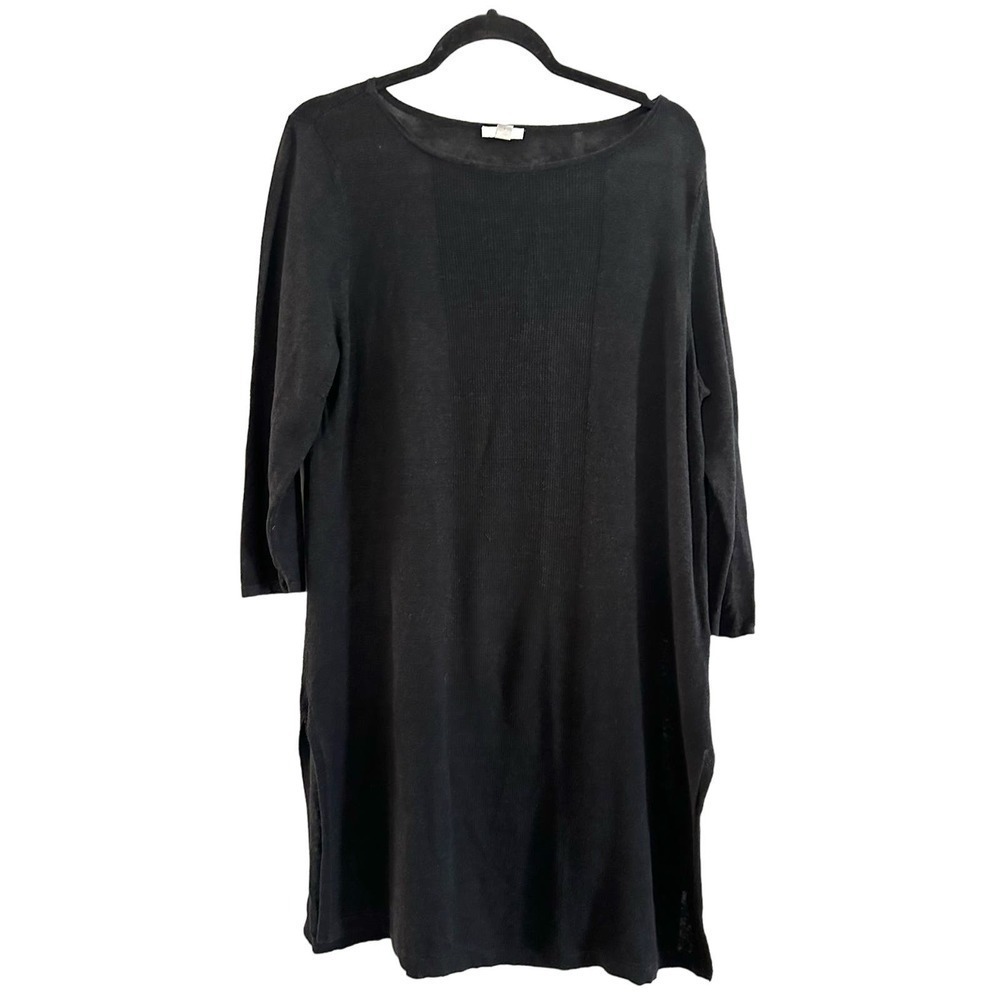 J. Jill Linen Blend Lightweight Black Long Sleeve Sweater Dress - Large